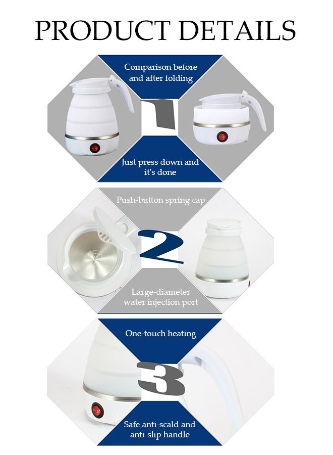 DUNISO Foldable Kettle，Portable Foldable Electric Kettle，Mini Folding Silicone Electric Kettle，Food Grade，Easy to Clean， for Travel,Hiking,Camping,Indoor,Outdoor，700ml，White - Image 4