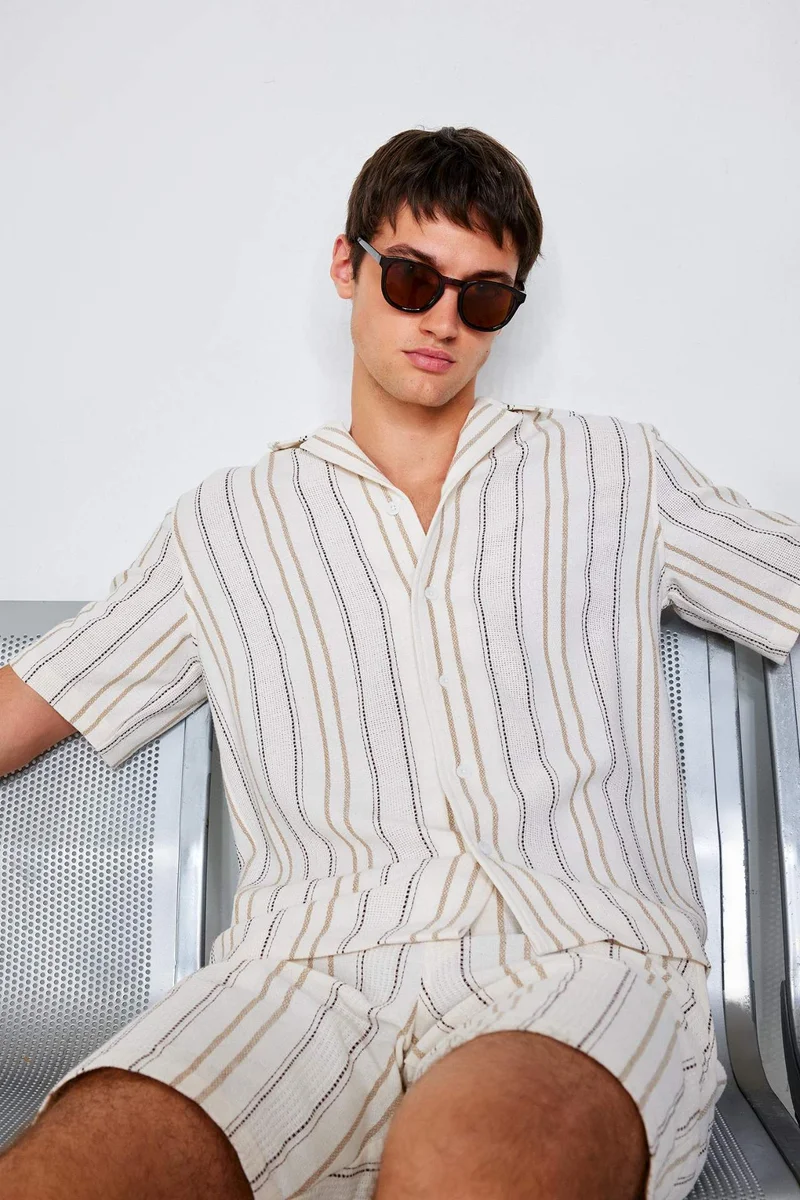 DeFacto Regular Fit Polo Neck Striped Shirt