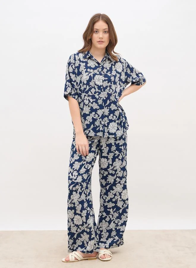 ستايلي Styli All Over Print Oversized Shirt and Pants Co-Ords