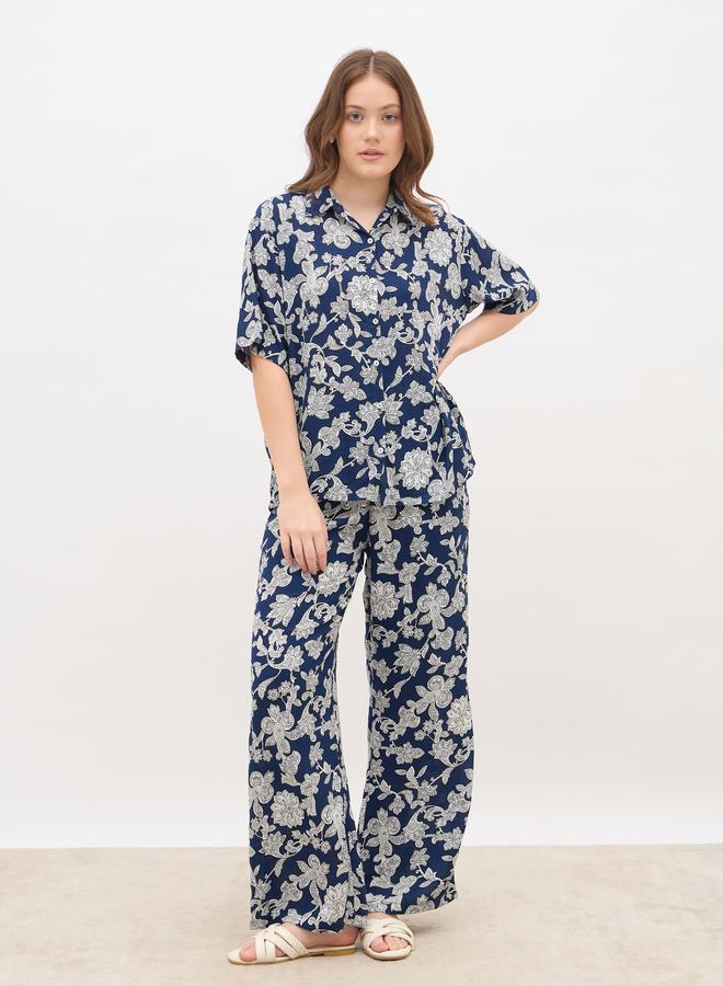 ستايلي طقم قميص وبنطلون واسعين بطبعة شاملة - Image 2