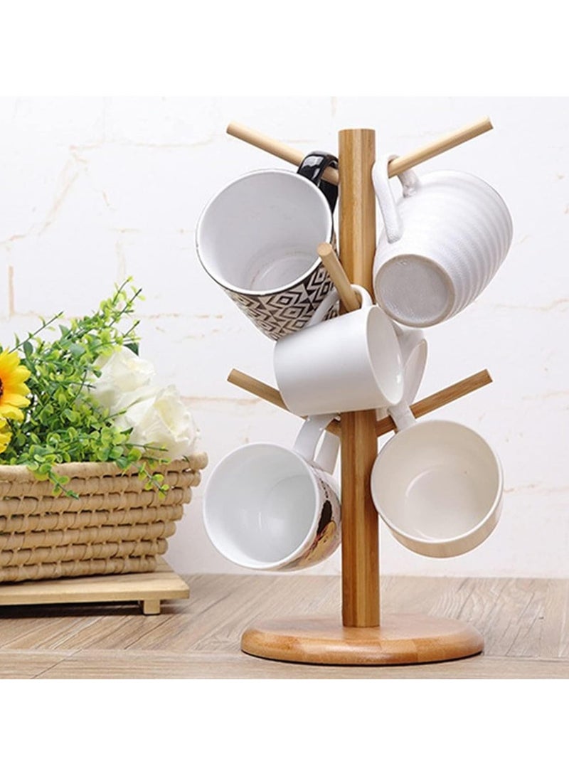 Wood Mug Tree Mug Holder Mug Rack Tabletop Holder Wood Cup Holder Storage Organizer Display Stand for Tea Coffee Cup Mug Hooks - Image 1