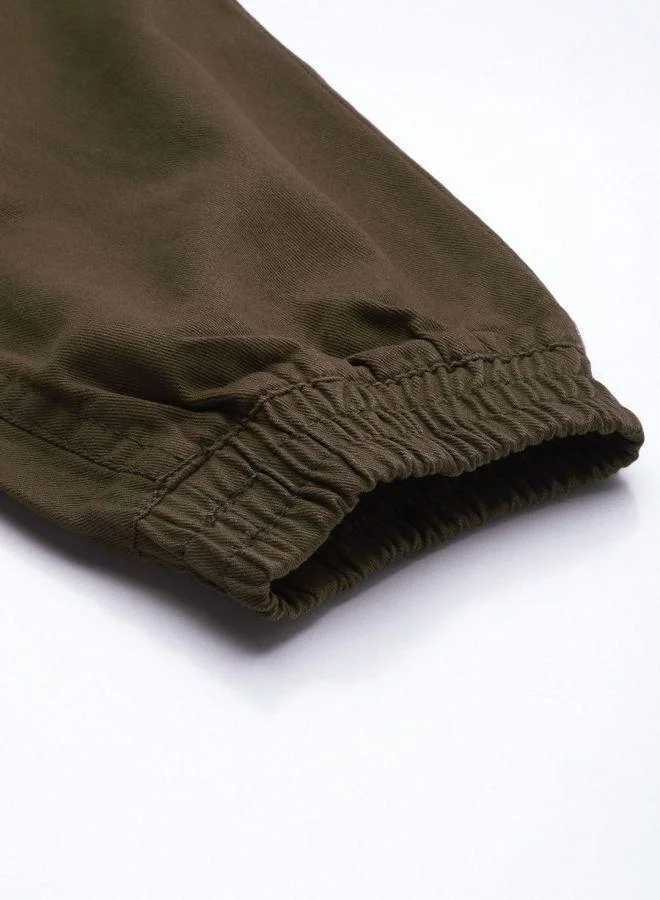 The Indian Garage Co Men Slim Fit Solid Mid-Rise Elasticated Linen Jogger Trouser