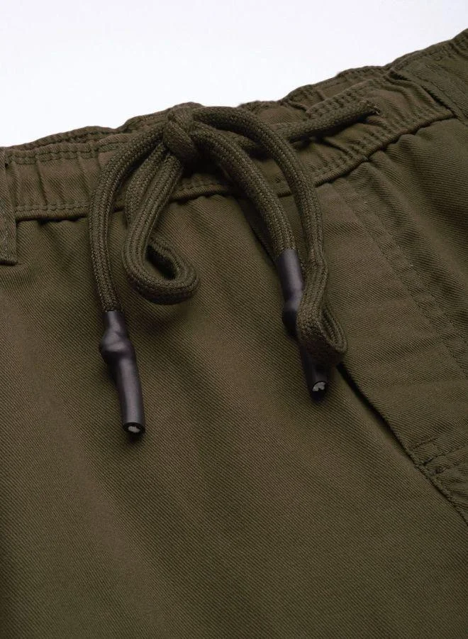 The Indian Garage Co Men Slim Fit Solid Mid-Rise Elasticated Linen Jogger Trouser