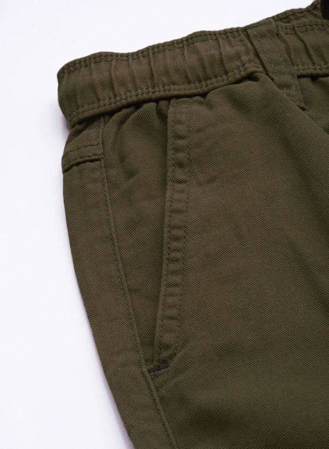 The Indian Garage Co Men Slim Fit Solid Mid-Rise Elasticated Linen Jogger Trouser