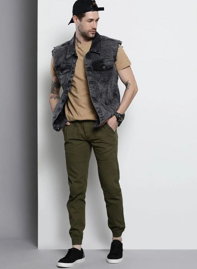 The Indian Garage Co Men Slim Fit Solid Mid-Rise Elasticated Linen Jogger Trouser