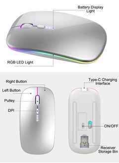 نكومي ماوس بلوتوث لاسلكي LED RGB، بلوتوث 5.1 + USB، ماوس بلوتوث لاسلكي صامت قابل لإعادة الشحن بسرعة 2.4 جيجاهرتز، فأرة كمبيوتر مع مستقبل USB  - Image 2