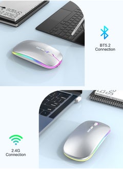 نكومي ماوس بلوتوث لاسلكي LED RGB، بلوتوث 5.1 + USB، ماوس بلوتوث لاسلكي صامت قابل لإعادة الشحن بسرعة 2.4 جيجاهرتز، فأرة كمبيوتر مع مستقبل USB  - Image 3