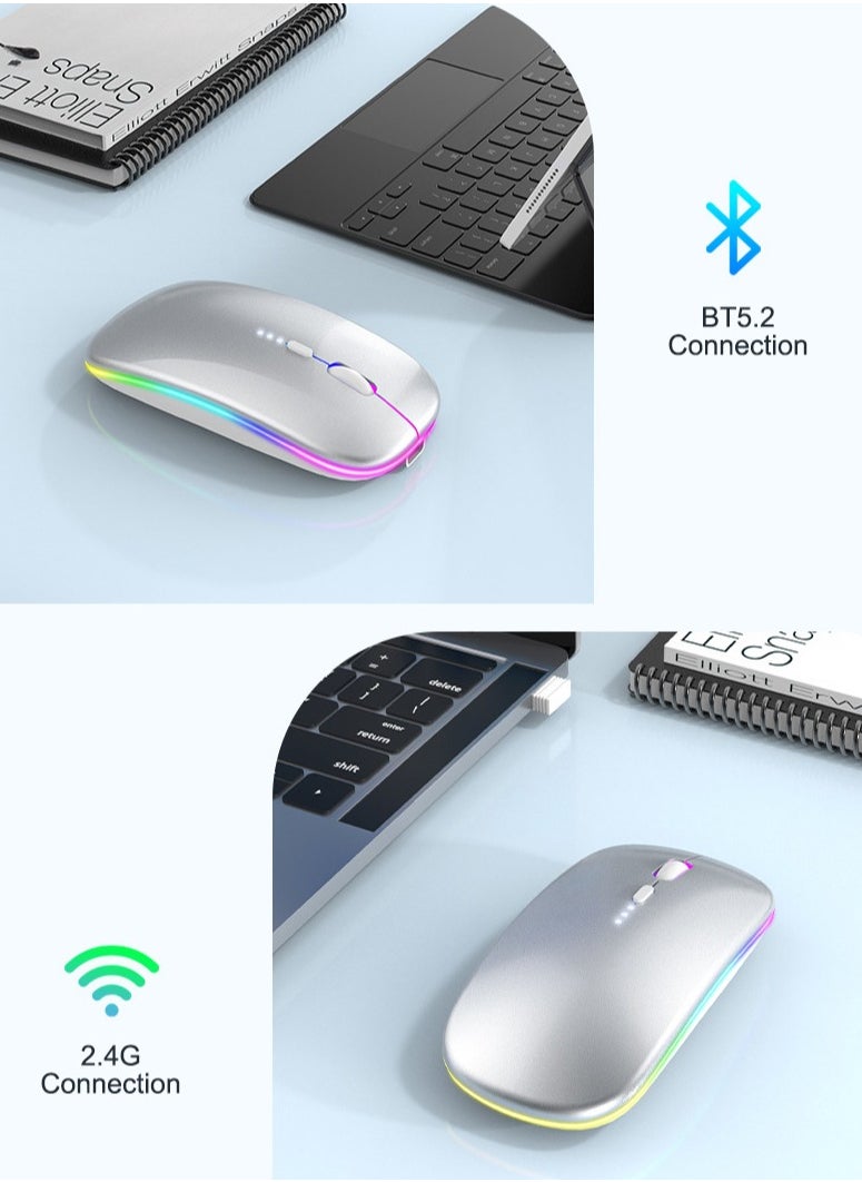 Necomi - LED RGB Wireless Bluetooth Mouse, Bluetooth 5.1 + USB 2.4GHz Rechargeable Silent Bluetooth Wireless Mouse, Computer Mice with USB Receiver - Image 1