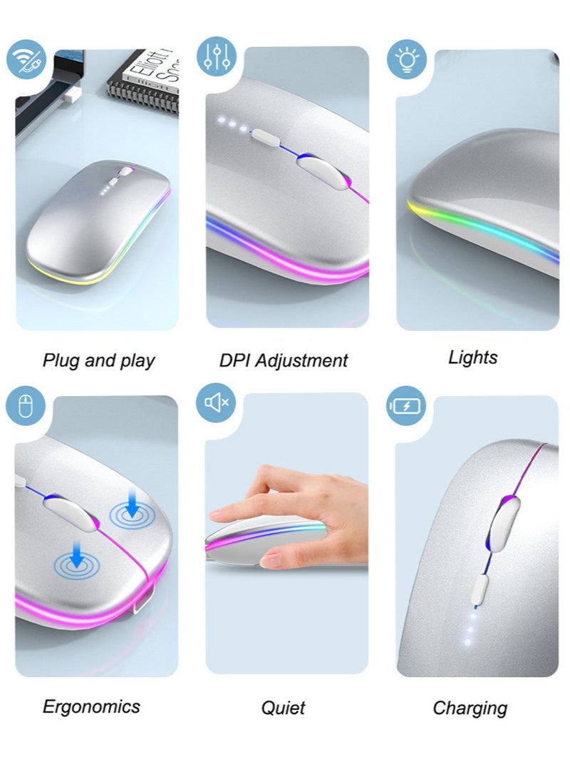 Necomi - LED RGB Wireless Bluetooth Mouse, Bluetooth 5.1 + USB 2.4GHz Rechargeable Silent Bluetooth Wireless Mouse, Computer Mice with USB Receiver - Image 1