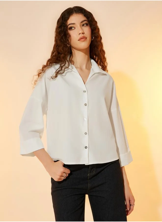 Styli Boxy Fit 3/4 Sleeve Shirt with High-Low Hem
