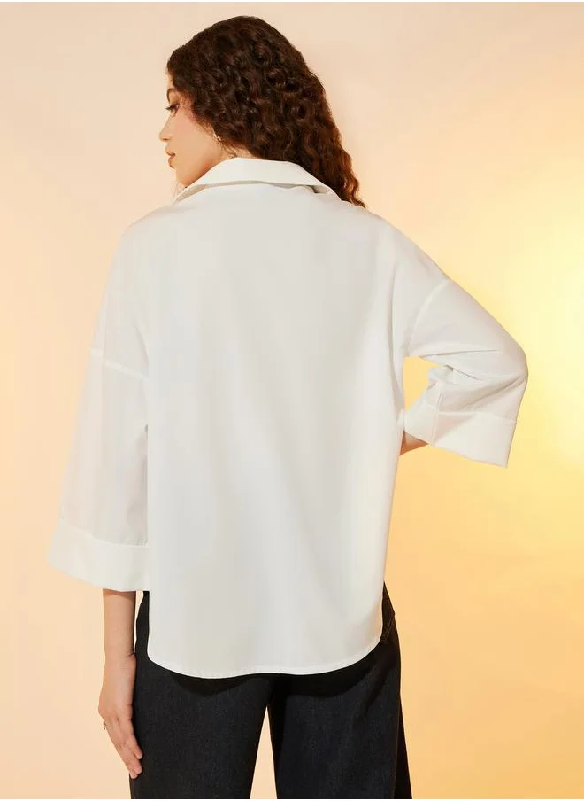 Styli Boxy Fit 3/4 Sleeve Shirt with High-Low Hem