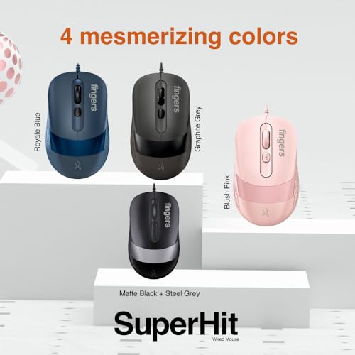 FINGERS SuperHit Wired Mouse with Advanced Optical Technology (Lightweight | Trendy Dual-Tone Design | Works Well with Windows, macOS, Linux) (Royal Blue) - Image 2