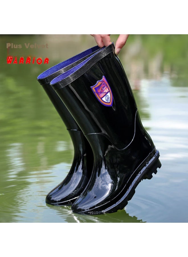 Pull Back Warrior Rain Boots للرجال، أحذية مطاطية مقاومة للماء ومتينة للاستخدام في الهواء الطلق، أحذية مطر غير قابلة للانزلاق، أحذية واقية، Hl822866، منتصف الساق، أسود، المقاس 43 - Image 4