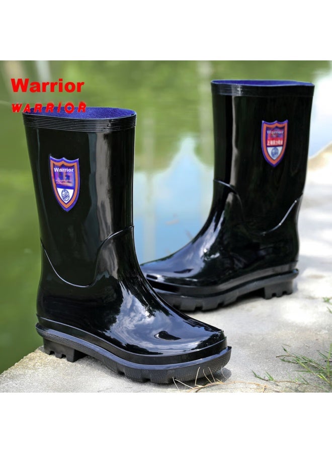 Pull Back Warrior Rain Boots للرجال، أحذية مطاطية مقاومة للماء ومتينة للاستخدام في الهواء الطلق، أحذية مطر غير قابلة للانزلاق، أحذية واقية، Hl822866، منتصف الساق، أسود، المقاس 43 - Image 3