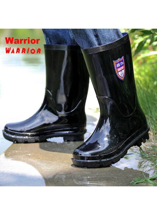 Pull Back Warrior Rain Boots للرجال، أحذية مطاطية مقاومة للماء ومتينة للاستخدام في الهواء الطلق، أحذية مطر غير قابلة للانزلاق، أحذية واقية، Hl822866، منتصف الساق، أسود، المقاس 43 - Image 5