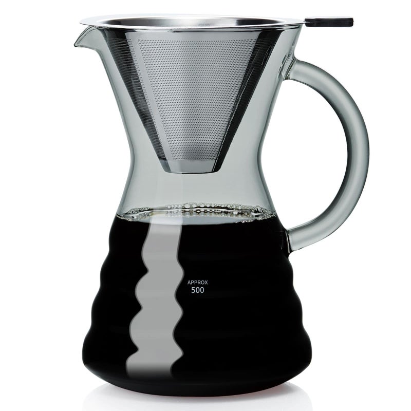 Unbreakable - Pour Over Coffee Maker with Permanent Stainless Filter 27 fl oz, Thickened Heat-Resistant Borosilicate Glass Dripper Coffee Brewer, Stovetop Safe, Ink - Image 1