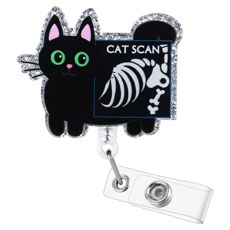 BVIIE Funny RAD Badge Reel, Cute Cat Scan Retractable ID Card Badge Holder, Name Tag Work Badge Clip for Xray CT Tech Orthopedics Veterinary RN LPN CNA MA Nursing Student Doctor, Nurse Gifts - Image 1