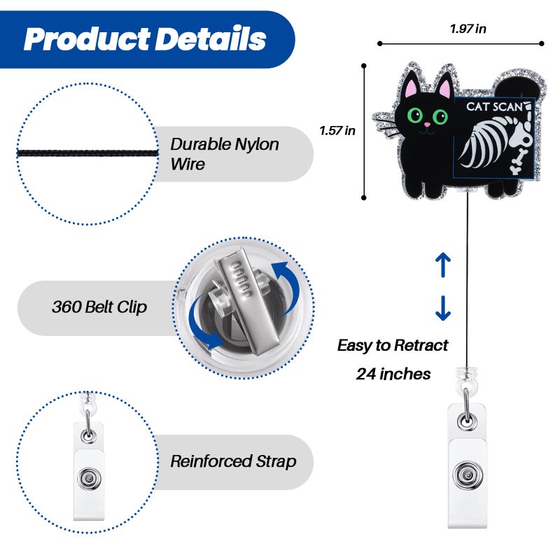 BVIIE Funny RAD Badge Reel, Cute Cat Scan Retractable ID Card Badge Holder, Name Tag Work Badge Clip for Xray CT Tech Orthopedics Veterinary RN LPN CNA MA Nursing Student Doctor, Nurse Gifts - Image 4