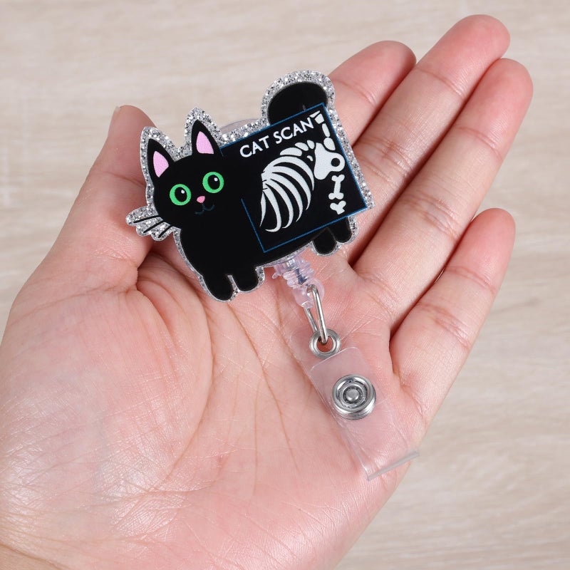 BVIIE Funny RAD Badge Reel, Cute Cat Scan Retractable ID Card Badge Holder, Name Tag Work Badge Clip for Xray CT Tech Orthopedics Veterinary RN LPN CNA MA Nursing Student Doctor, Nurse Gifts - Image 2