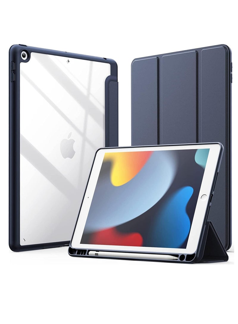 ELTRAZONE Protective Case for iPad 10.2-Inch (9th/8th/7th Gen, 2021/2020/2019) – Slim Lightweight Stand Cover with Apple Pencil Holder, Shockproof Anti-Scratch Transparent Back, Auto Sleep/Wake Function, Clear Soft Shell for iPad 10.2 Navy Blue - Image 1