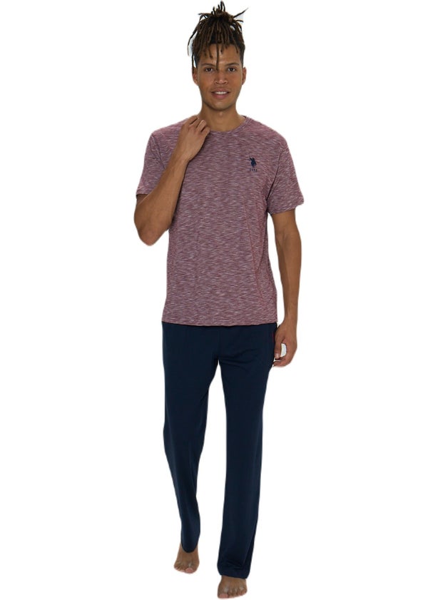 U.S. Polo Assn. Men's Burgundy Flamed Round Neck Pajama Set  - Image 1