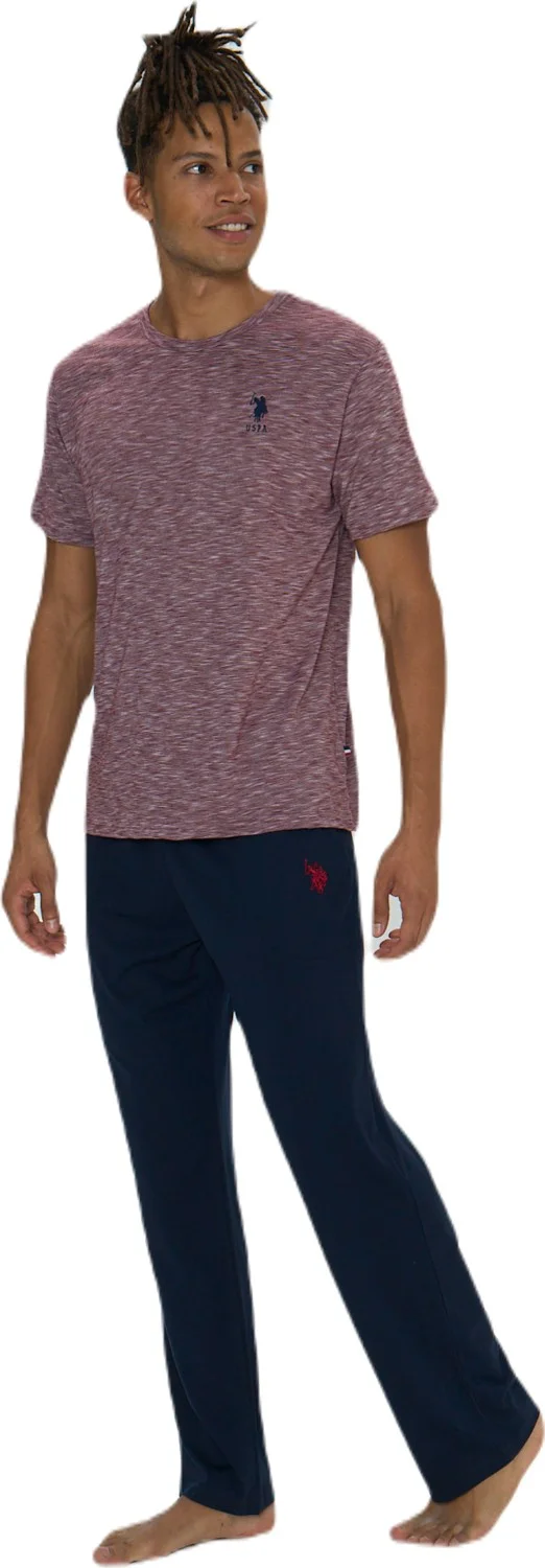 U.S. Polo Assn. Men's Burgundy Flamed Round Neck Pajama Set