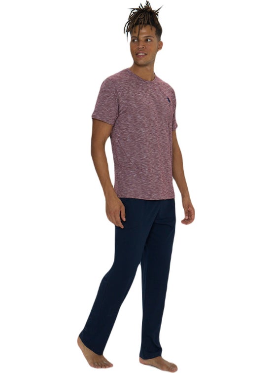 U.S. Polo Assn. Men's Burgundy Flamed Round Neck Pajama Set  - Image 2