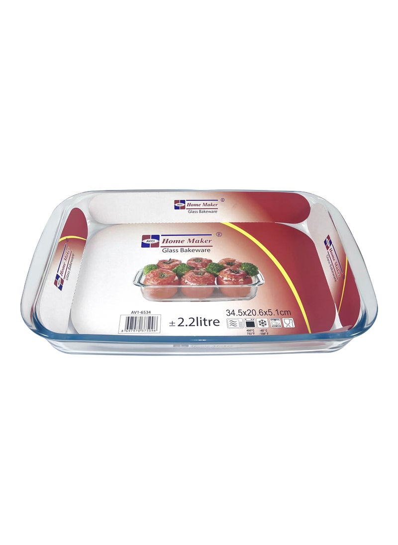 Homemaker Rectangular Glass Baking Dish, 2.2 Lt Capacity, 34.5X20.6 Cm Diameter, 5.1 Cm Height - Clear  - Image 2