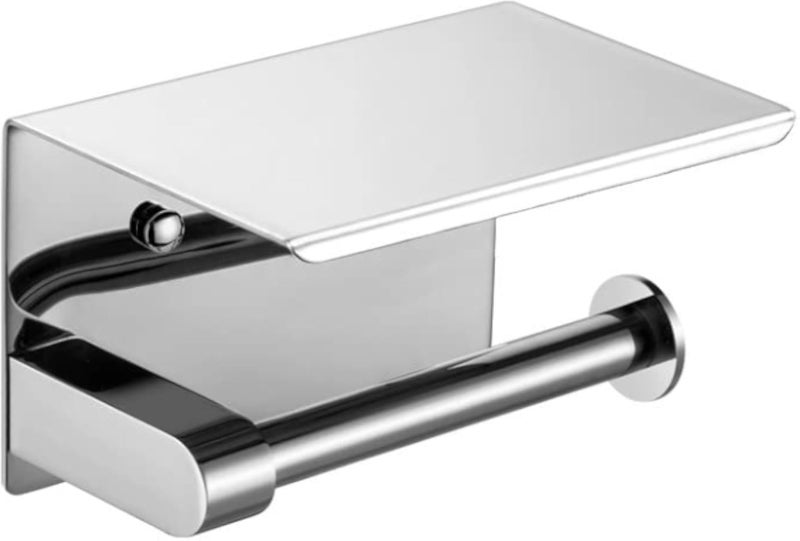 Toilet Paper Holder Self Adhesive and Wall Mounted Tissue Roll Paper Rack Stand Stainless Steel with Mobile Phone Storage Shelf Kitchen Bathroom Roll Holders