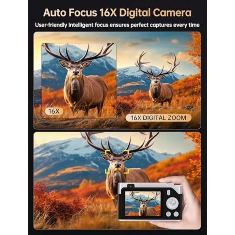 Digital Camera for:FHD 1080P vlogging camera with 16X zoom, anti-shake, compact plastic body in blue, built-in 32GB SD and fill light for indoor use - Image 3