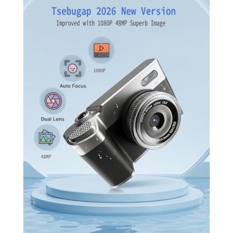 Digital Camera for:FHD 1080P vlogging camera with 16X zoom, anti-shake, compact plastic body in blue, built-in 32GB SD and fill light for indoor use - Image 5