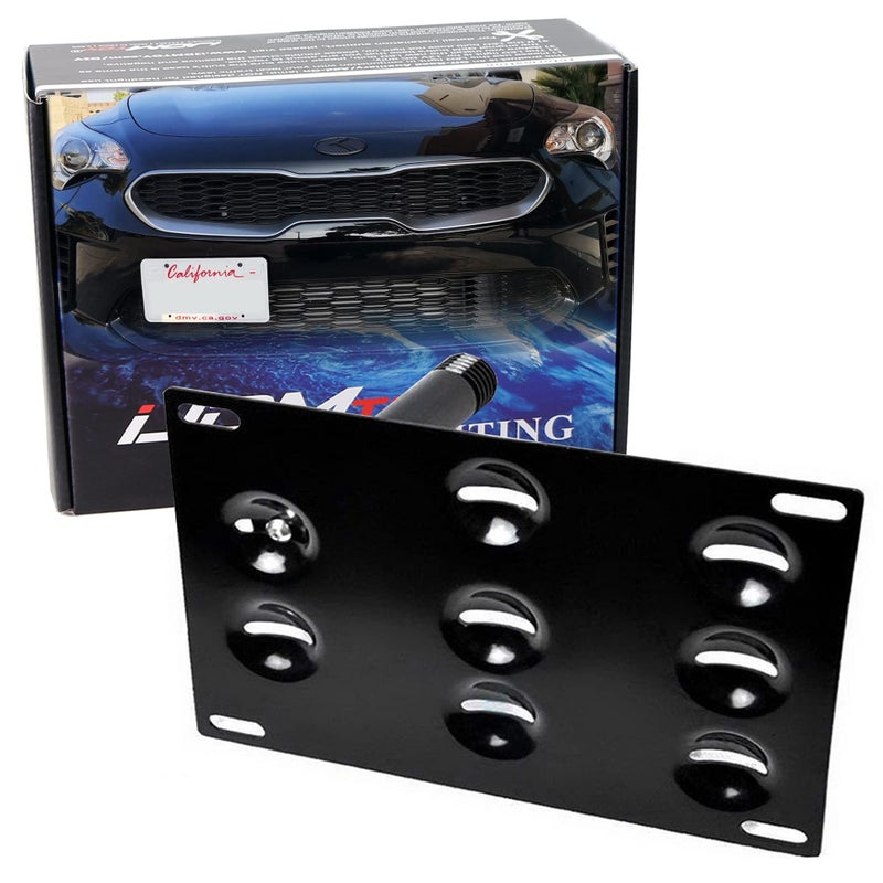 iJDMTOY No Drill Front Bumper Tow Hook License Plate Mounting Bracket Adapter Kit Compatible with 2018up Kia Stinger