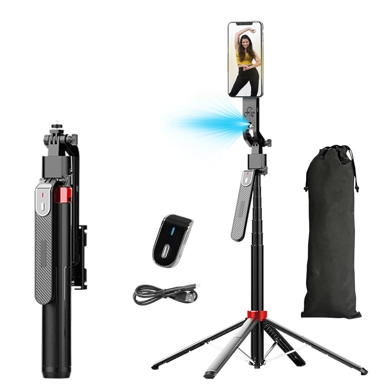 FKU Q185 Auto Face Tracking AI Gimbal Selfie Stick Tripod Stand,Detachable Bluetooth Remote Compatible for iPhone/Android, Best for Vlogging/Photo Shoot (Q185 AUTO FACE Tracking Selfie Stick) - Image 1