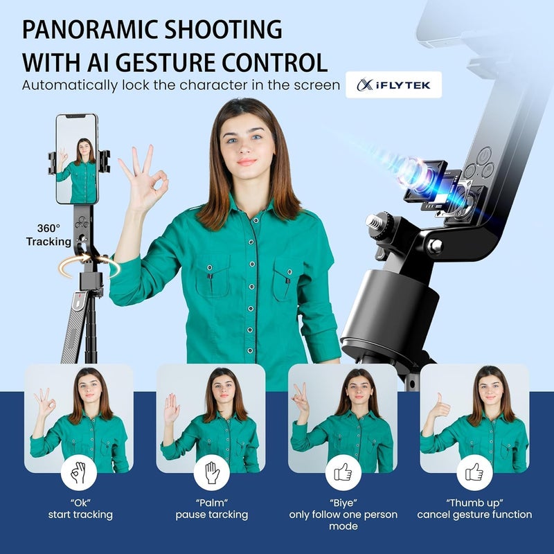 FKU Q185 Auto Face Tracking AI Gimbal Selfie Stick Tripod Stand,Detachable Bluetooth Remote Compatible for iPhone/Android, Best for Vlogging/Photo Shoot (Q185 AUTO FACE Tracking Selfie Stick) - Image 3