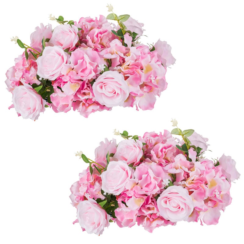 NUPTIO Flower Ball Arrangement Bouquet - 2 Pcs 14.2 inch Diameter Pink Fake Flowers Roses Balls for Centerpieces Tables - Artificial Rose Arrangements for Wedding Centerpiece Table Decorations - Image 1