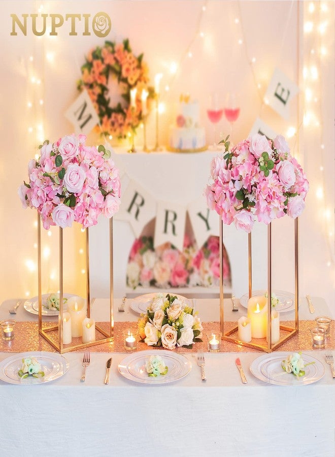 NUPTIO Flower Ball Arrangement Bouquet - 2 Pcs 14.2 inch Diameter Pink Fake Flowers Roses Balls for Centerpieces Tables - Artificial Rose Arrangements for Wedding Centerpiece Table Decorations - Image 2