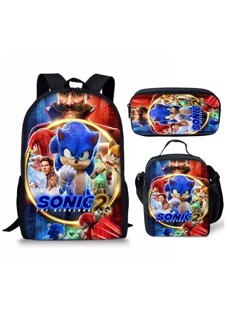 Sonic Cartoon Anime Student Backpack Three-Piece Set 29*42*16cm