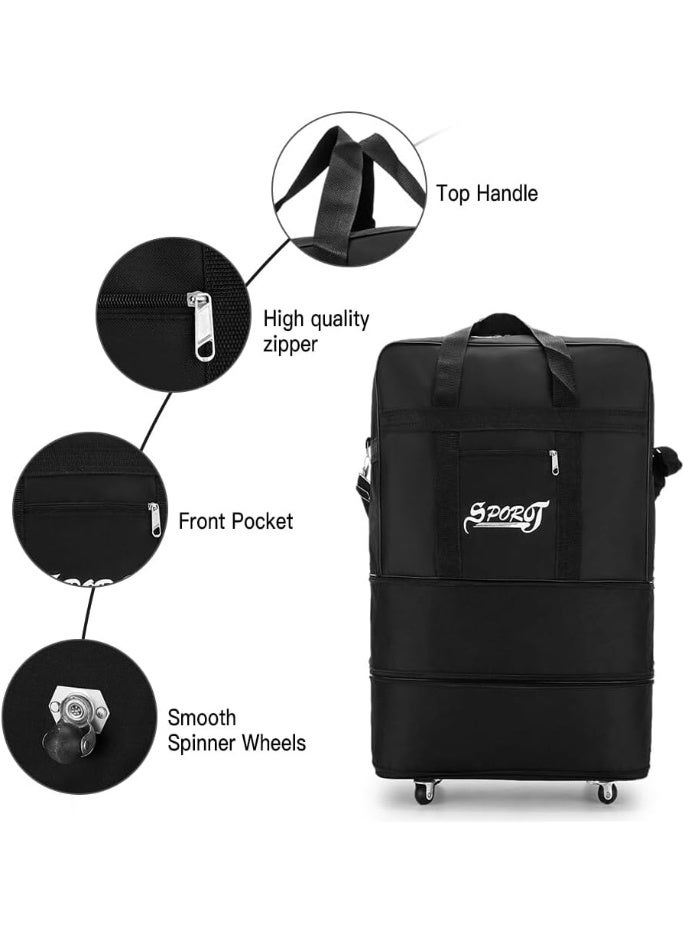 سبورت حقيبة سفر قابلة للطي بعجلات، مقاومة للماء، مزودة بسحاب، وزن 20 كجم، حقيبة تنظيم خفيفة الوزن - Image 2