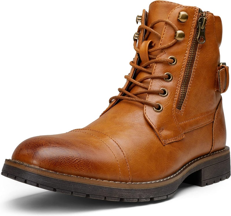 Vostey Men's Combat Motorcycle Boots - Yellow Brown, Size 10.5 (US), 44.5 (EU) - Image 1
