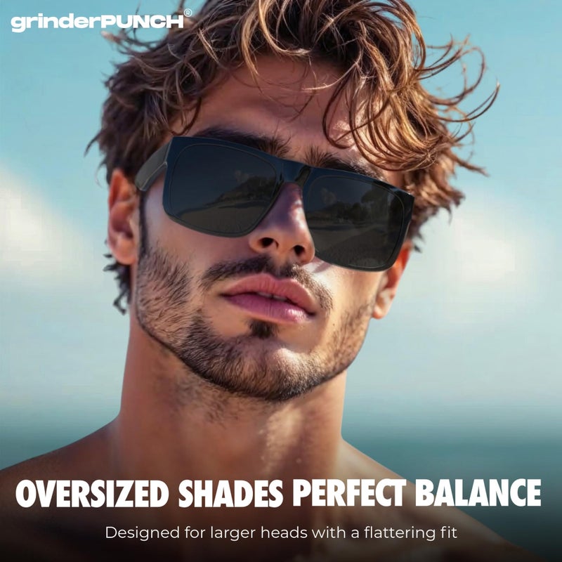 grinderPUNCH XL Super Dark Polarized Sunglasses Big Heads Wide Face, Extra Wide Oversized Lightweight Sunglasses for Sports Driving Glasses, Large Face Fit Blackout Sunglasses - Image 2