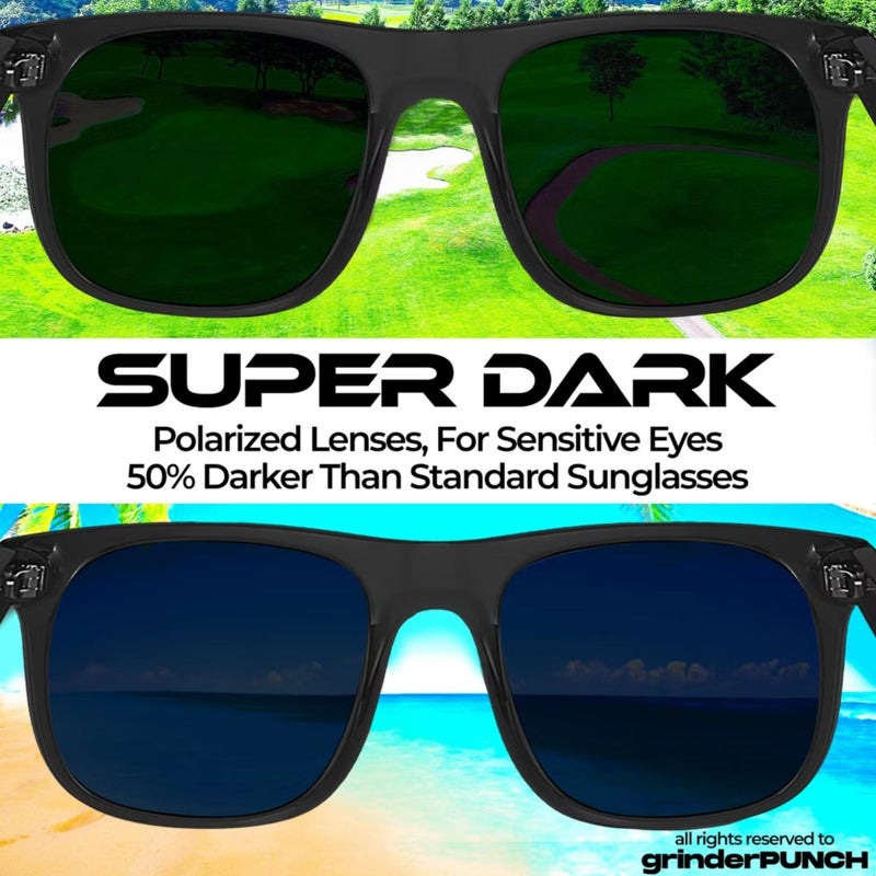 grinderPUNCH XL Super Dark Polarized Sunglasses Big Heads Wide Face, Extra Wide Oversized Lightweight Sunglasses for Sports Driving Glasses, Large Face Fit Blackout Sunglasses - Image 4