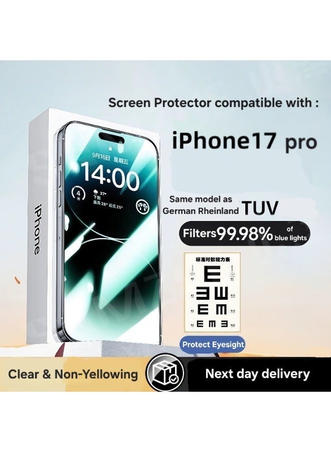 واقي شاشة لهاتف iPhone 17 Pro، صلابة 9H، مقاوم للصدمات بدرجة عسكرية، زجاج مقوى شفاف فائق الدقة مع أداة تثبيت سهلة، مضاد لبصمات الأصابع، مقاوم للخدش، مناسب للجراب، مضاد للضوء الأزرق - Image 1