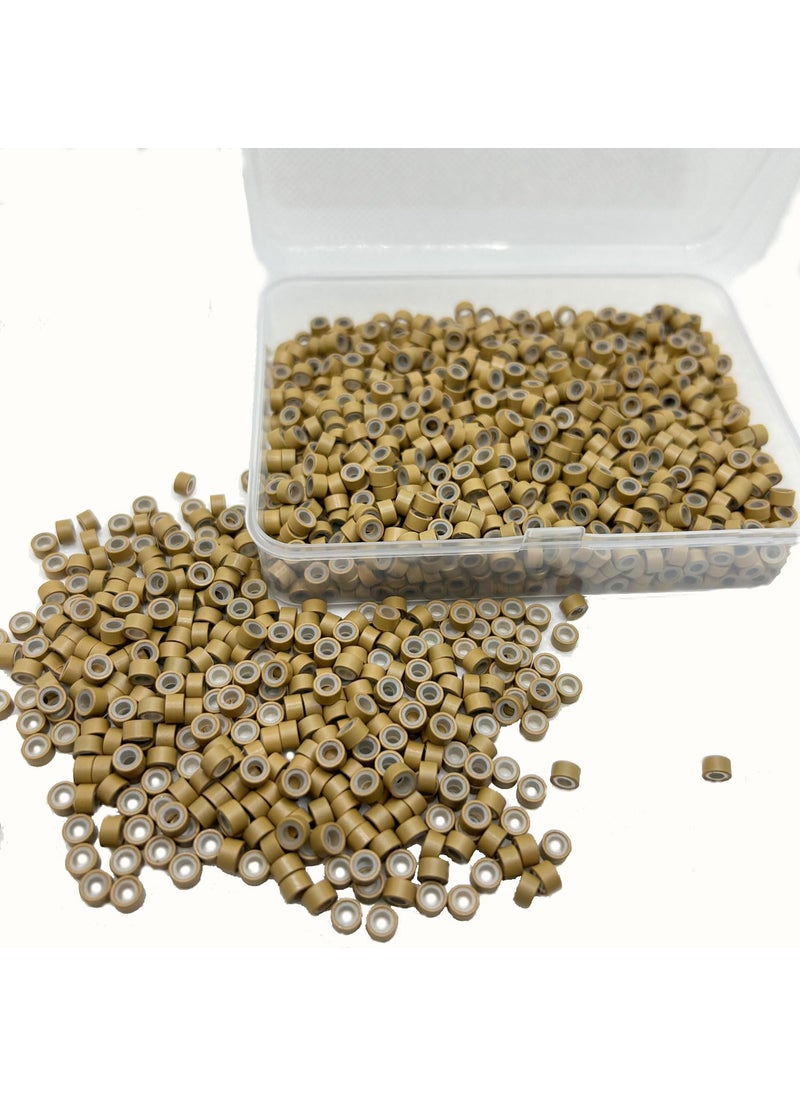 Peiyulex - Hair Extension Beads Microlink Beads 5mm Silicon Beads for Hair ExtensionsSilicone Lined Micro Links Rings Beads Hair Feather Extensions light brown 1000pcs - Image 1