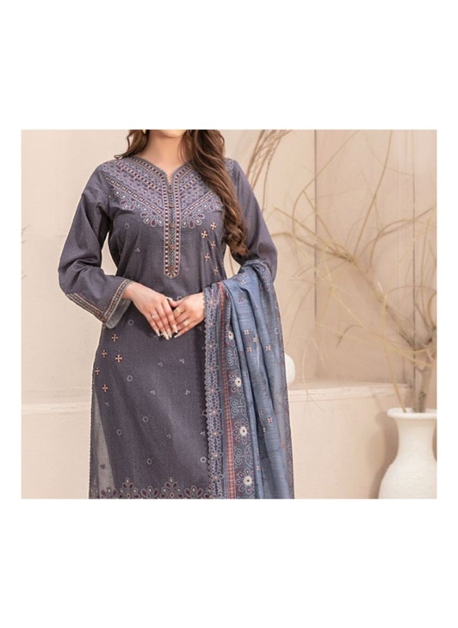 TAWAKKAL FABRICS Set of 3 Pieces Kurti with Bottom and Dupatta - Dark Grey  - Image 2