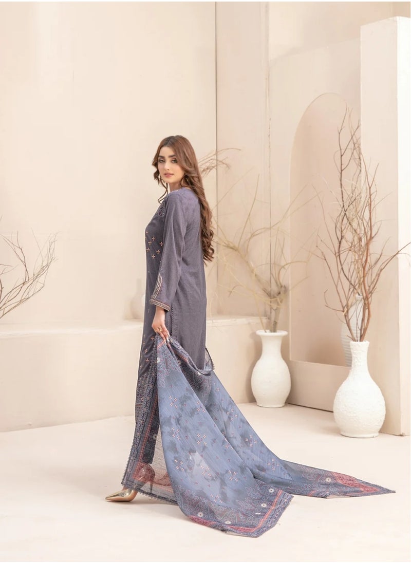 TAWAKKAL FABRICS Set of 3 Pieces Kurti with Bottom and Dupatta - Dark Grey  - Image 5