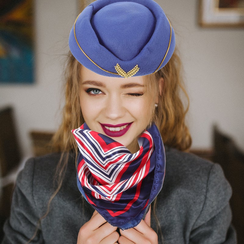 1 Set of Flight Attendant Costume Accessories Stewardess Hat Scarf Gloves Prop Cosplay Supply - Image 4