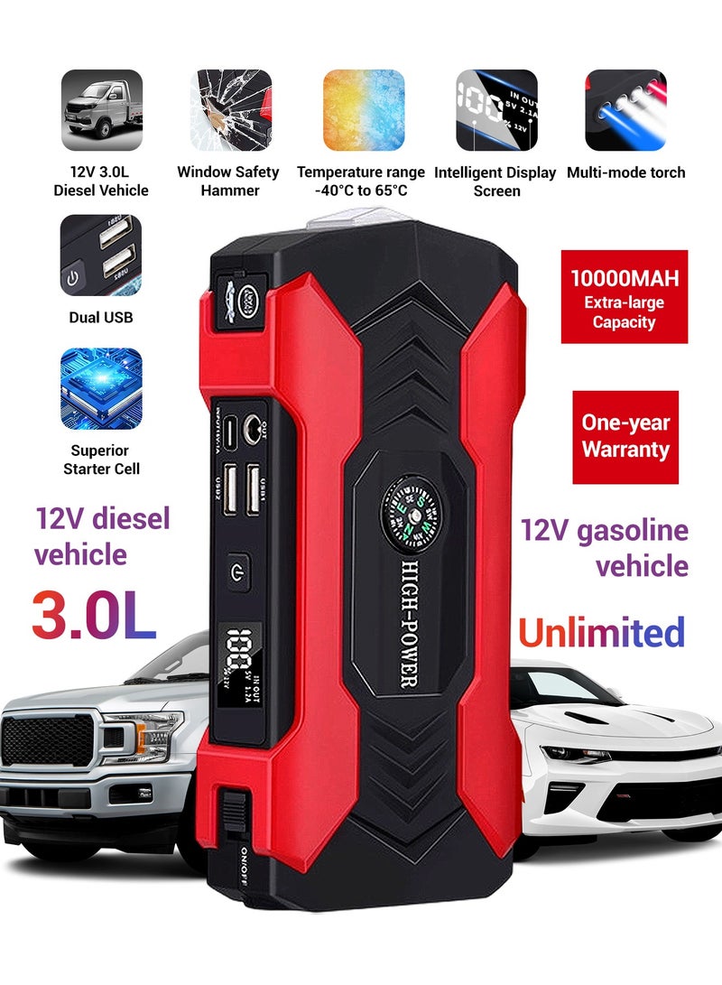 دانسينت 10000mAh جهاز تشغيل الطوارئ لإمداد الطاقة بطارية السيارة جهاز تشغيل الإشعال جهاز تشغيل الطوارئ 12V جهاز تشغيل الطوارئ للمركبات - Image 1