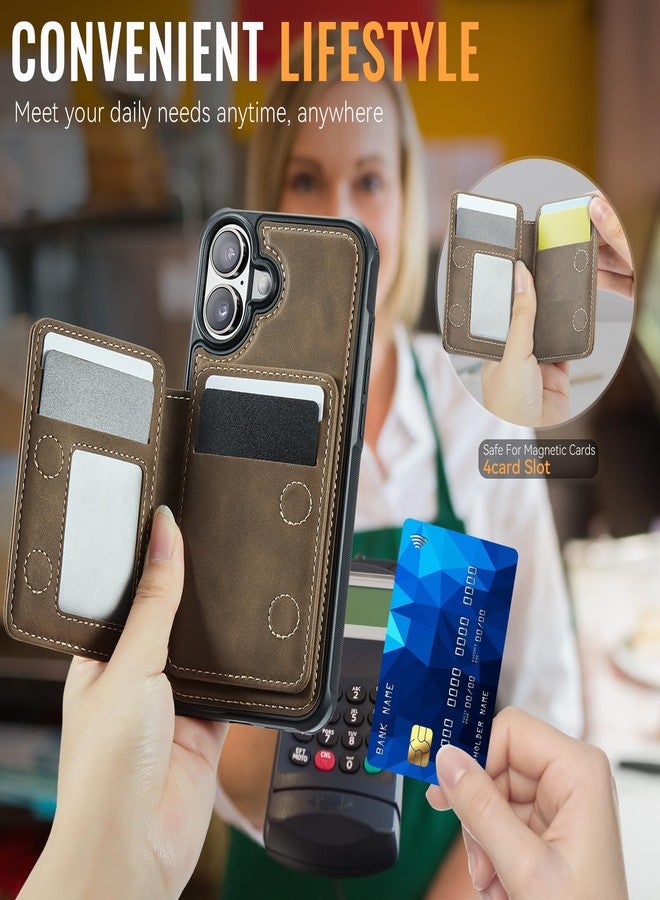 Usroom Compatible with Magsafe Wireless Charing for iPhone 16 6.1" Wallet Case, RFID Blocking Card Holder 2 in 1 Detachable Wallet Kickstand Shockproof Case, Brown - Image 4