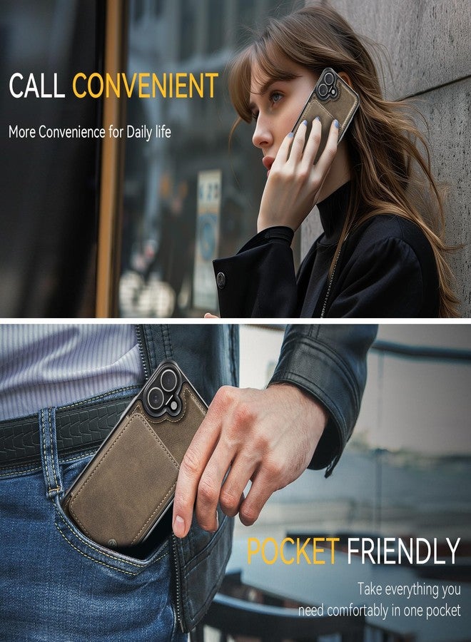 Usroom Compatible with Magsafe Wireless Charing for iPhone 16 6.1" Wallet Case, RFID Blocking Card Holder 2 in 1 Detachable Wallet Kickstand Shockproof Case, Brown - Image 5