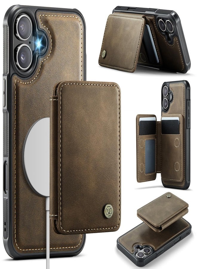 Usroom Compatible with Magsafe Wireless Charing for iPhone 16 6.1" Wallet Case, RFID Blocking Card Holder 2 in 1 Detachable Wallet Kickstand Shockproof Case, Brown - Image 1
